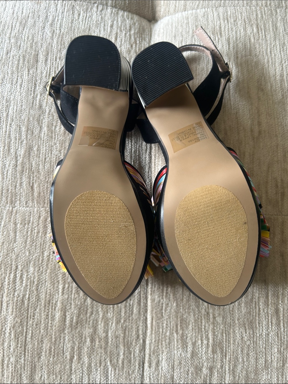 Betsey Johnson Black Platform Sandals with Multicolor Pom-Pom - Picture 4 of 7